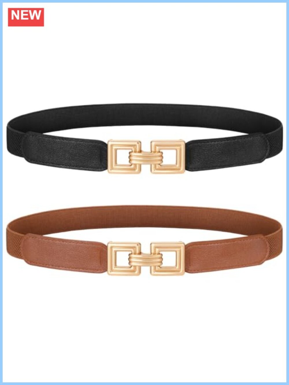 2 Pack Women Skinny Stretchy Cinch Belt Thin Elastic Dress Waist Retro Gold